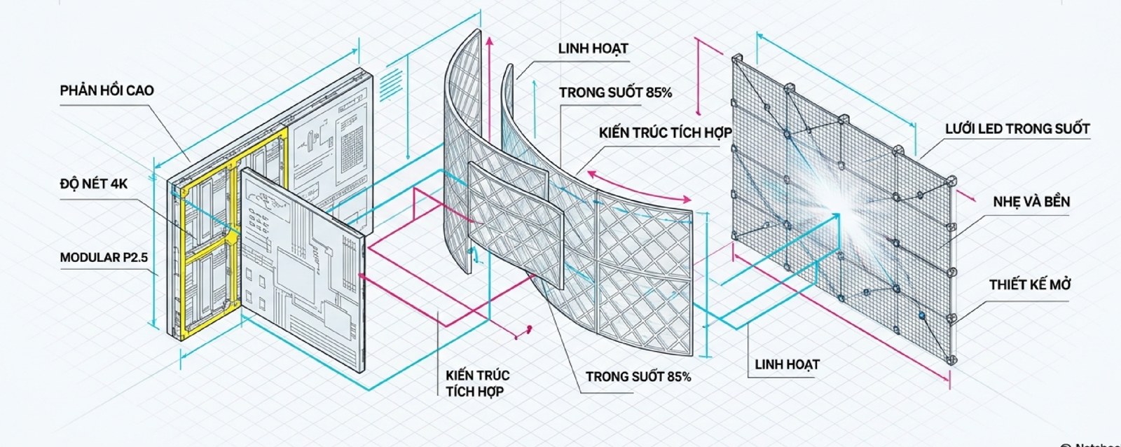 Hệ Sinh Thái Màn Hình LED: Toàn Cảnh Công Nghệ & Cách Chọn Giải Pháp Hệ sinh thái màn hình LED cho sự kiện - các dạng bề mặt LED 4K, modular, uốn cong và trong suốt