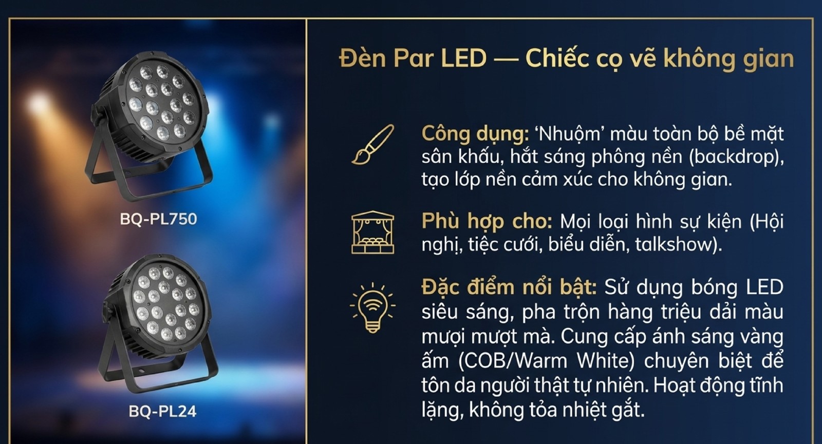 Danh Mục Đèn Sân Khấu Cho Thuê Tại Hà Nội: Beam, Par LED, Moving Head & Combo Ánh Sáng Sự Kiện Đèn Par LED nhuộm màu sân khấu cho thuê sự kiện