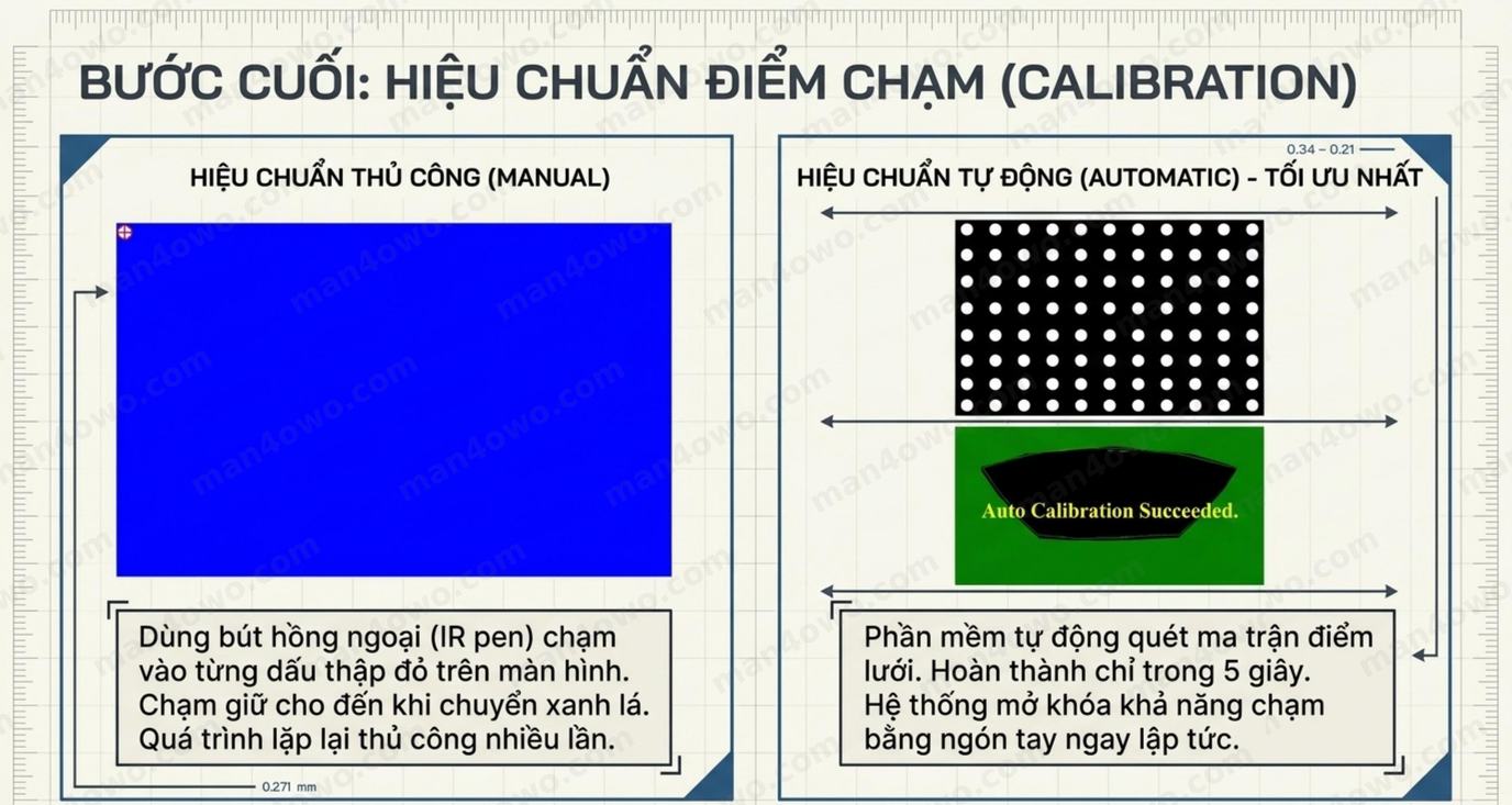 Hệ Thống Cảm Ứng Laser Touch IWB: Biến Màn Hình Thường Thành Màn Hình Tương Tác Bước hiệu chuẩn điểm chạm calibration hệ thống màn hình tương tác