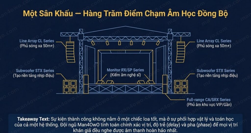 Bục Sân Khấu Sự Kiện: Kích Thước Và Giá Thuê Chi Tiết Một sân khấu hàng trăm loa âm học đồng bộ cho thuê sự kiện