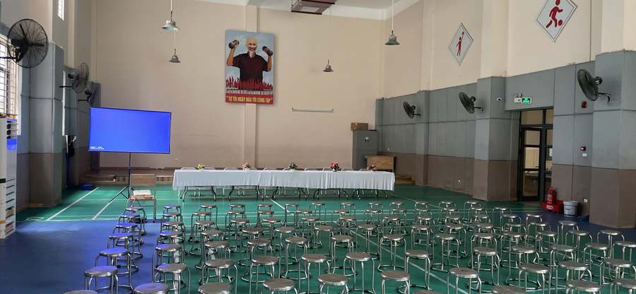 Màn Chiếu Tập Huấn PCCC Tại Trường Tiểu Học Đại Yên, Hà Nội Hội trường diễn tập phòng cháy chữa cháy tại Trường Tiểu học Đại Yên, Đội Cấn, Hà Nội